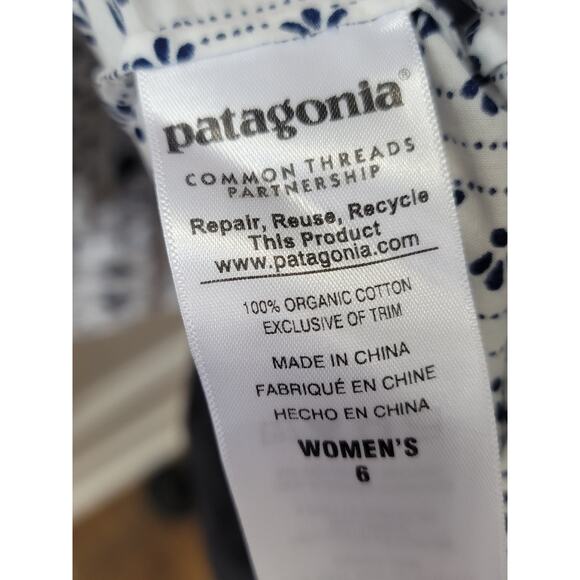Patagonia Button Up Shirt Women's Size 6 White Blue Organic Cotton Long Sleeve - Picture 11 of 15